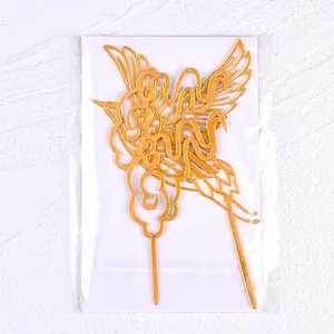 Elegant golden acrylic crane and clouds cake topper for traditional birthday decoration