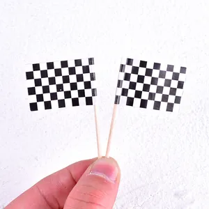 Set of checkered racing flags cake toppers with wooden sticks for racing theme parties