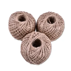 Three rolls of natural brown jute twine balls for DIY baking crafts and gift packaging