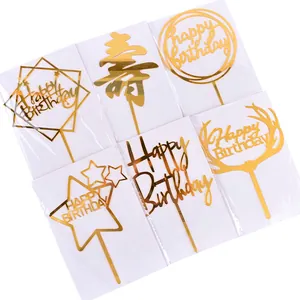 Lot de 10 décorations de gâteau Happy Birthday en acrylique miroir doré chic
