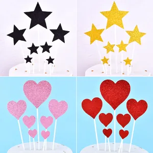 Glitter Heart Star Cake Topper Set For Birthday Wedding Party Cake Decoration Sparkly Cupcake Topper For Dessert Table