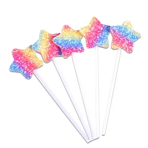 Set of 5 colorful glitter star cake toppers with rainbow sequins for birthday party decoration
