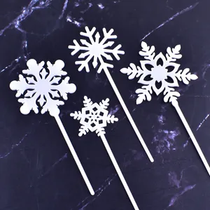 Juego de 4 adornos de plástico blanco para tartas con forma de copo de nieve