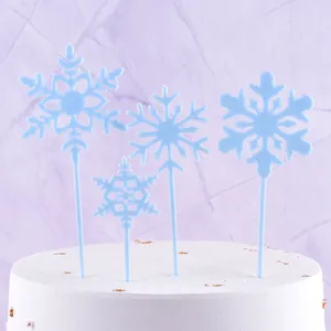 Juego de 4 adornos para tartas con forma de copo de nieve azul para tartas de cumpleaños