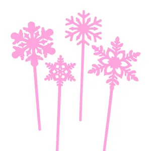 Set de 4 adornos para tartas de copos de nieve rosas para fiestas de invierno