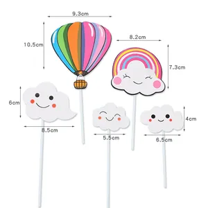 Dimensions detail of cute cloud and rainbow cake toppers for birthday party
