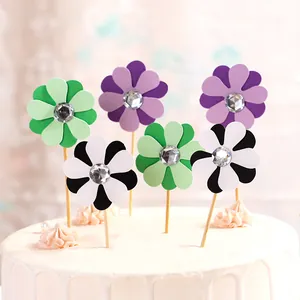 Décorations de gâteau fleurs double couche colorées avec strass pour anniversaire.