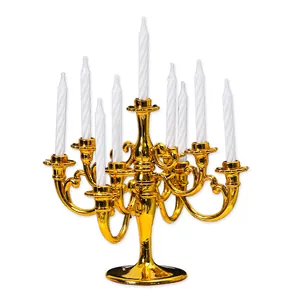 Retro gold plastic candelabra cake topper with 9 white spiral candles