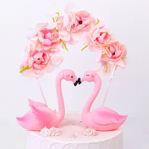 Pink Rose Flower Arch Cake Topper Romantic Fabric Floral Decoration For Wedding Valentine Day Birthday Party Supplies Ornament