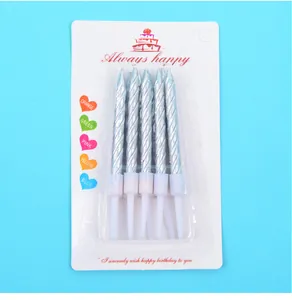 Set mit 6 silbernen Spiral-Geburtstagskerzen für Tortendeko in Blisterverpackung