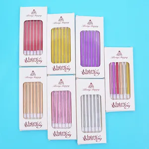 Set mit 6 eleganten metallischen Bleistift-Geburtstagskerzen in verschiedenen Farben