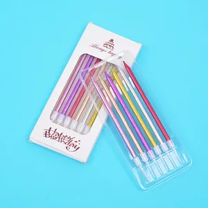 Set mit 6 farbenfrohen metallischen Bleistift-Geburtstagskerzen in weißer Geschenkbox