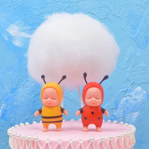 3D luminous cloud cake topper decoration with cute bee and ladybug baby figurines set