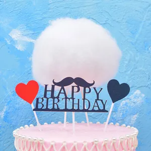 Creative 3D white cotton cloud cake topper with Happy Birthday sign and hearts