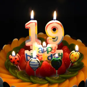 Colorful happy birthday letter candles and balloon shaped cake toppers set