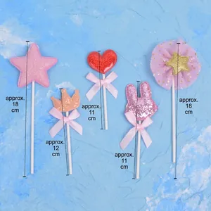 Set de 5 adornos para tarta con purpurina rosa en forma de corazón, estrella y conejo