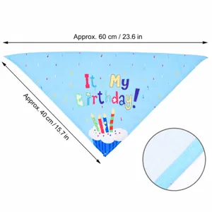 Detailed product view showing 60x40cm size of light blue pet birthday bandana scarf.