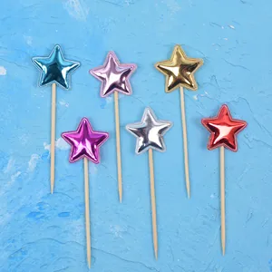 Multicolor metallic PU star cake toppers for birthday party and dessert decoration