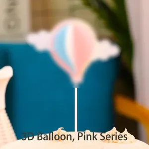 Delicate pink and blue hot air balloon cake topper for birthday party DIY decoration