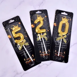 Gold crown number candles 5, 2, 0 in black packaging for creative birthday cake decor