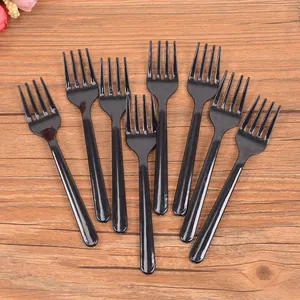 Disposable Plastic Dessert Small Fruit Forks Black Transparent Disposable Tableware For Cake Pastry Party Catering Supplies