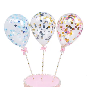 Set of three 5-inch transparent confetti cake balloon toppers for birthday party decor
