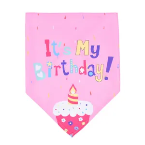 Pink pet birthday bandana featuring It's My Birthday text and a cute cupcake design