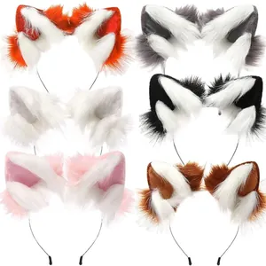 Multiple faux fur animal ear headbands in various colors for cosplay and Halloween