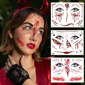 Halloween Horror Gezicht Tatoeage Stickers Bloederige Wond Litteken Fake Oog Make-up Stickers Voor Feest Maskerade Decoratie