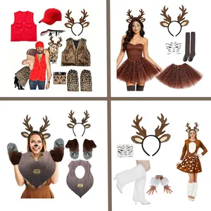 Selection of festive reindeer party costume sets featuring antlers skirts and face stickers
