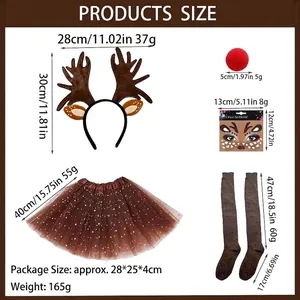 Guide des tailles détaillé pour le costume de renne de Noël en 5 pièces avec mesures.