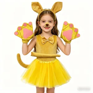 Simpatico costume da canguro per bambini con cerchietto orecchie guanti e gonna tutù gialla