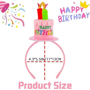 Product size illustration of pink birthday cake hat headband for party accessory