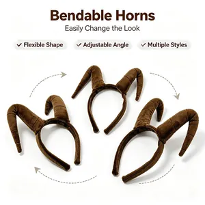 Three-piece set of bendable brown animal horn headbands for Halloween costumes
