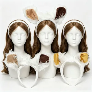 Adorable plush sheep ear headbands in multiple colors displayed on mannequin heads