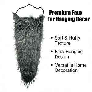 Detail of long grey faux fur beard for Halloween dress-up party with elastic strap