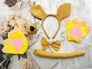Set costume da canguro in peluche con cerchietto orecchie, naso, zampe e coda per Halloween.
