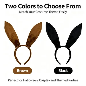Plush bunny ear headbands in brown and black for cosplay and Halloween parties