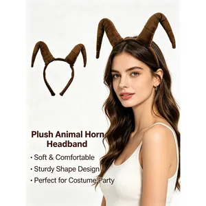 Realistic plush brown antelope horn headband perfect for Halloween costume party outfits.