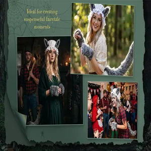 Wolf grandmother costume accessories including furry ears, gloves and tail in various scenes