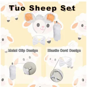 Detail view showing metal clip and elastic cord for the plush sheep costume set.