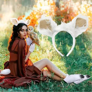 Detailed macro view of cute plush white sheep ear headband for animal cosplay costume