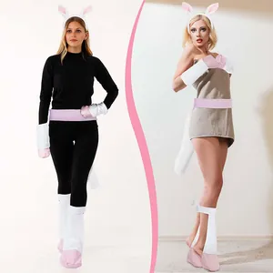 Full set of white and pink donkey costume accessories including ears, tail and gloves.