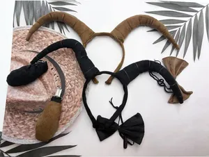 Detail view of the Halloween ox and antelope horn headband three-piece set accessories.