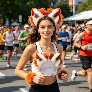 Detailed view of handmade plush fox ears headband and wristbands for Halloween Cosplay