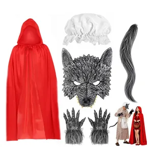A complete Big Bad Wolf and Red Riding Hood costume set including mask and red cloak.
