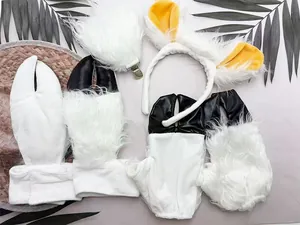 Complete plush sheep costume set with ear headband, clip-on tail, and four hoof covers