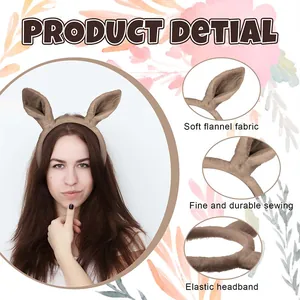 Detailed view of soft flannel donkey ear headband featuring elastic band and durable stitching.