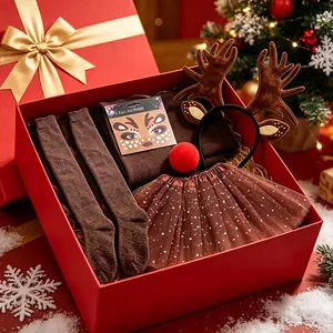 Coffret cadeau déguisement de renne de Noël avec serre-tête bois et tutu marron