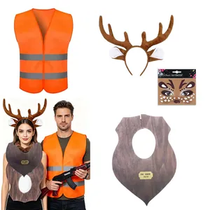 Déguisement de renne complet avec serre-tête bois, gilet de chasse et maquillage